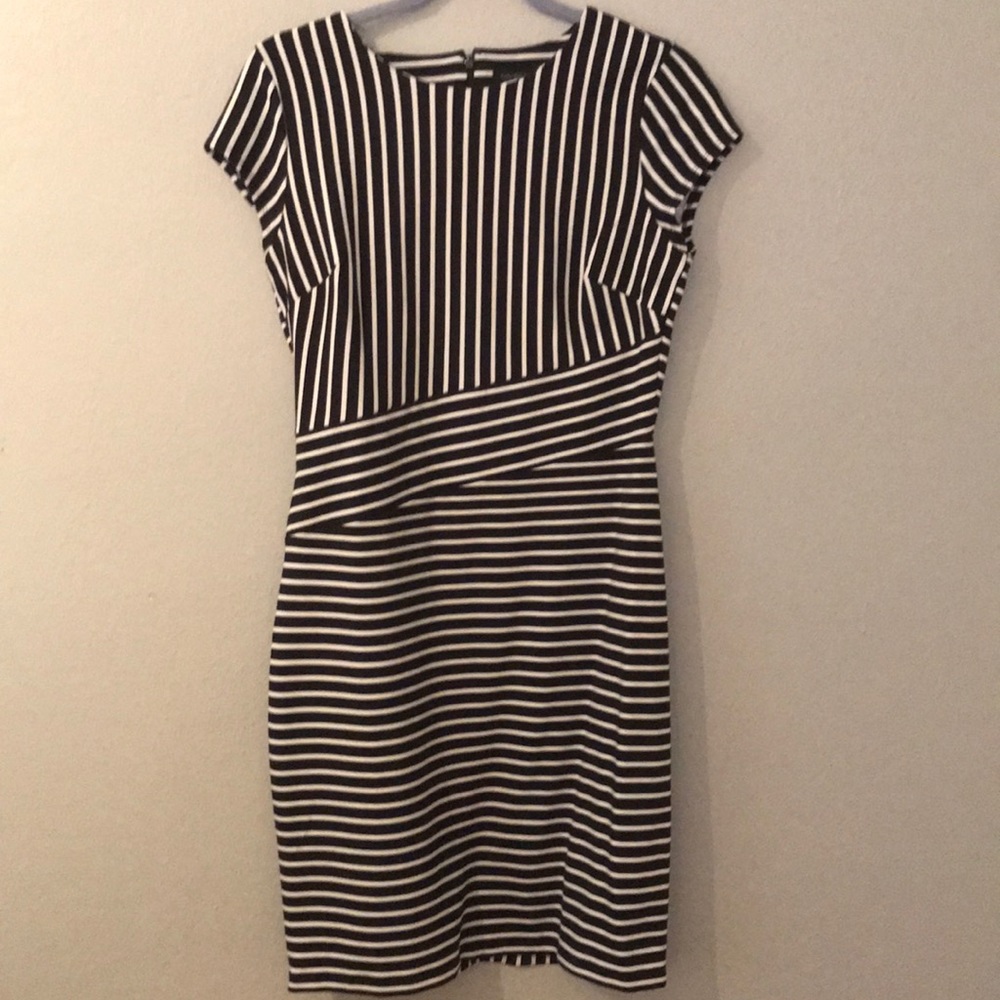 Navy Striped Fitted Dress